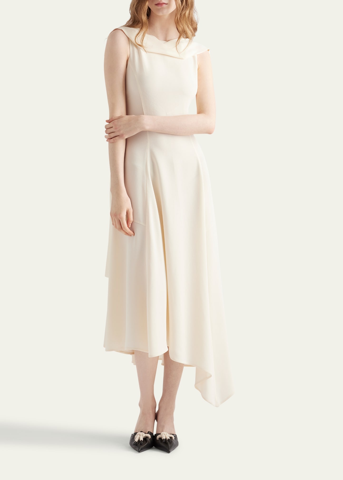 Neck-Scarf Backless Cady Crepe Midi Dress - 2