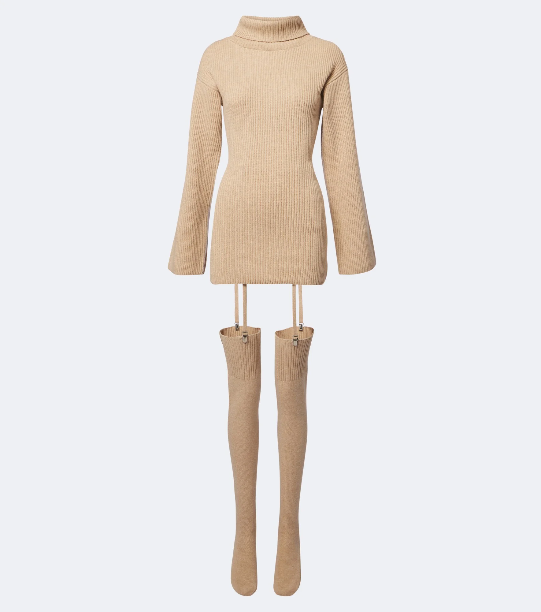 Cursa ribbed-knit wool minidress and tights set - 1