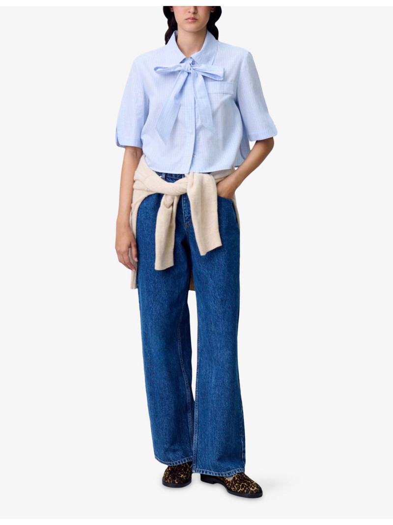 Claudie Pierlot Checked Tie-Neck Cotton Shirt outlook