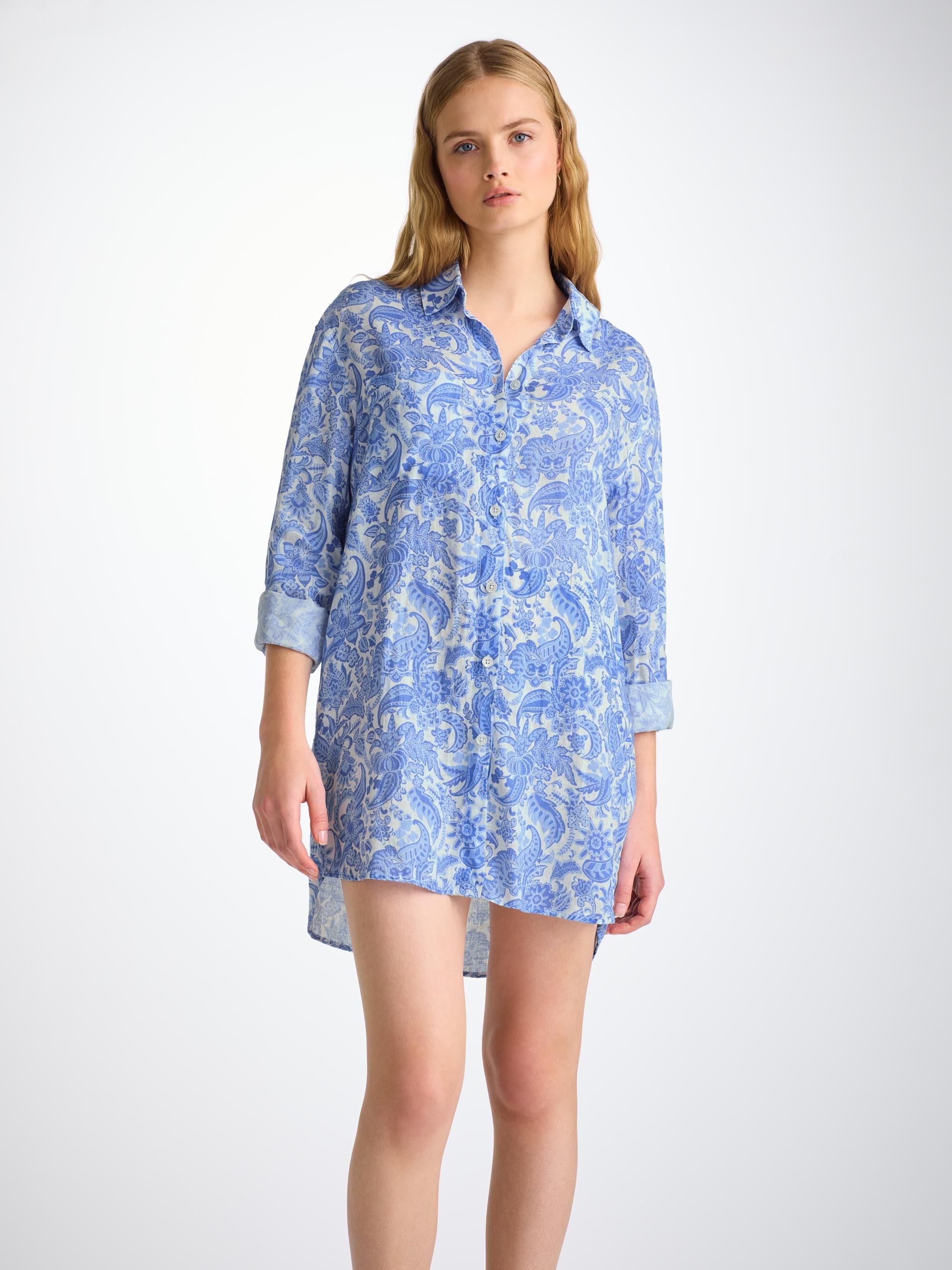 Women's Shirt Linen White Jungle Paisley Print - 2