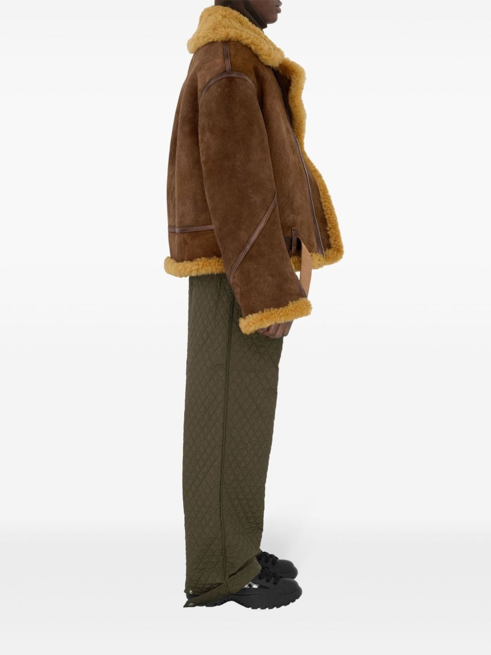 shearling-trim leather jacket - 3