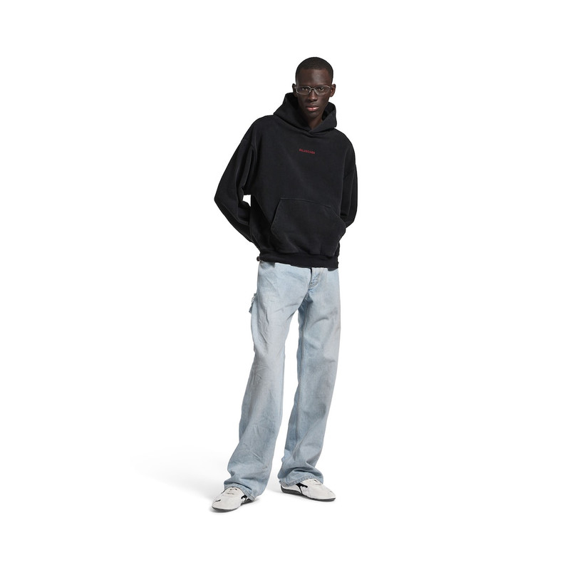 BALENCIAGA Men's Balenciaga Back Hoodie Medium Fit in Faded Black/red outlook