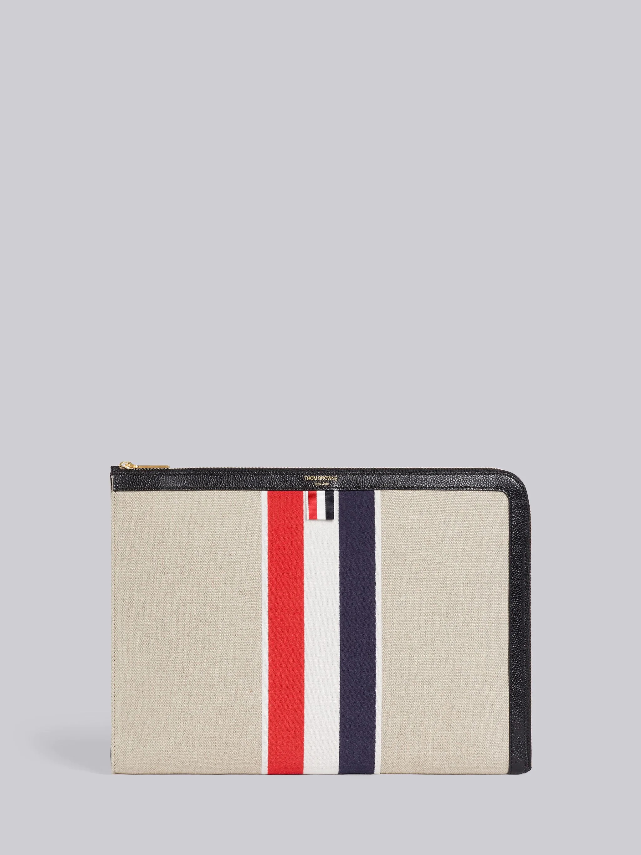 Natural Military Canvas Striped Gusset Folio - 1