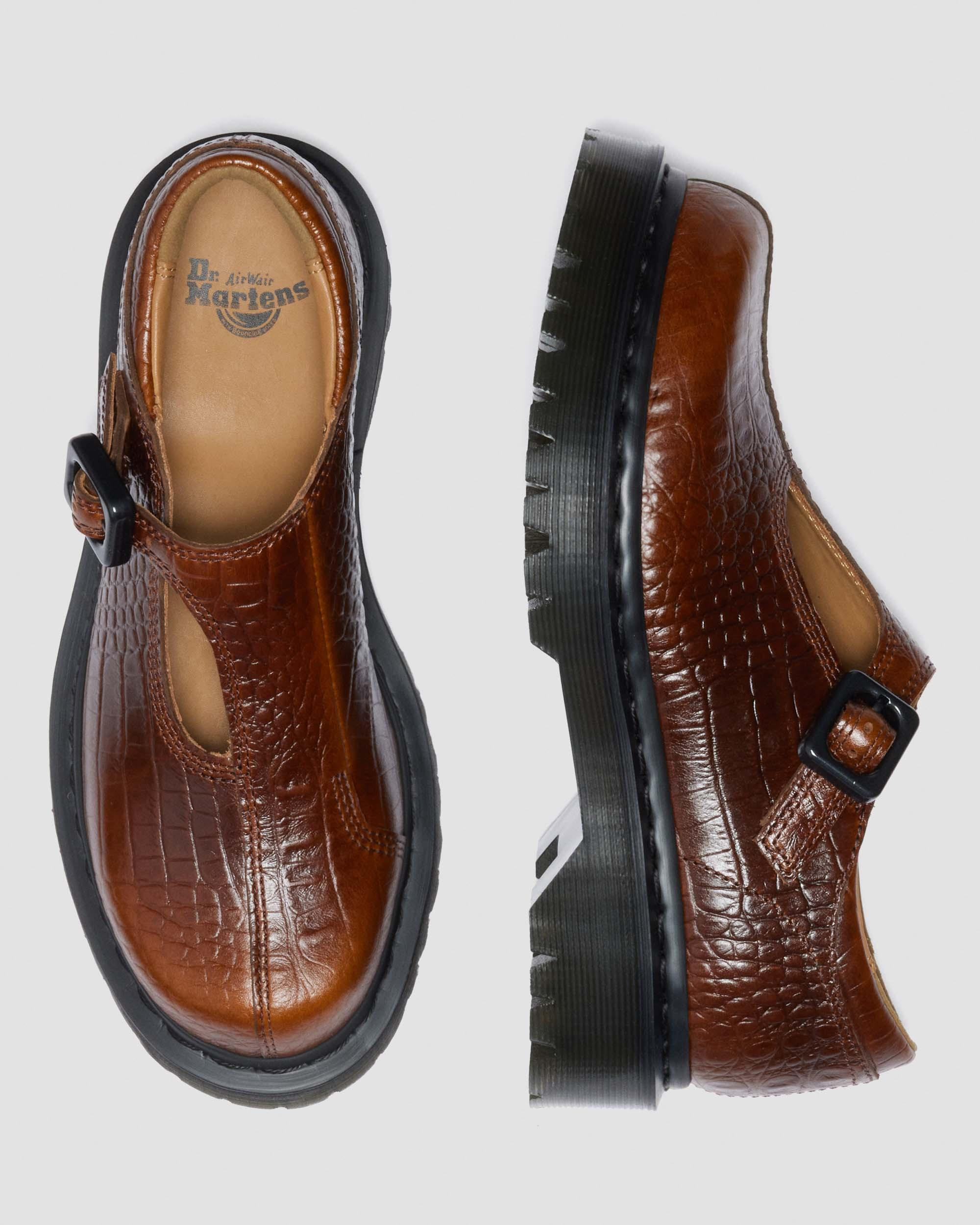 REJENA MARY JANE Croc Emboss Leather Shoes - 2