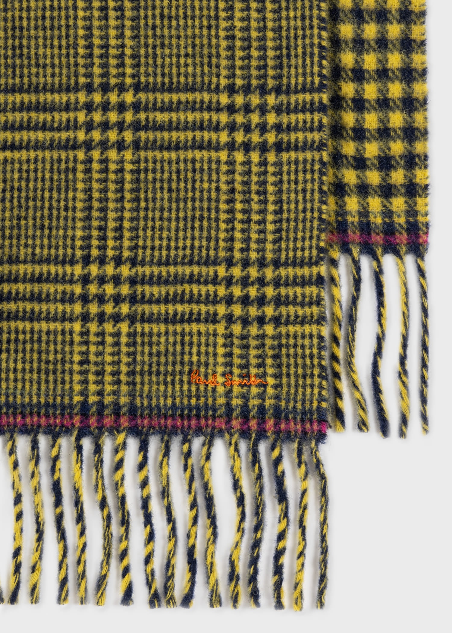 Yellow 'Prince of Wales Check' Wool Scarf - 2