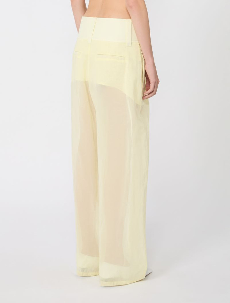 Wide-fit trousers in organza-feel cotton voile - yellow 4