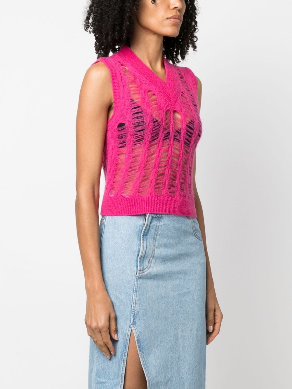 open-knit V-neck vest - 3