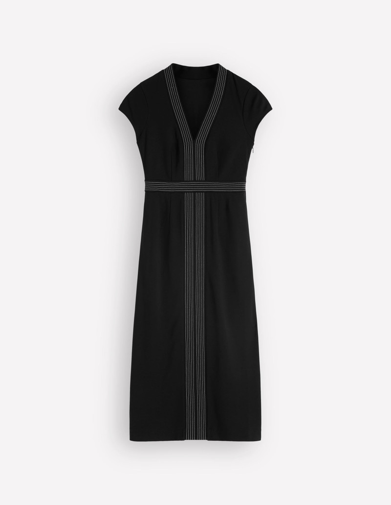 Topstitch Ponte Work Dress-Black 1