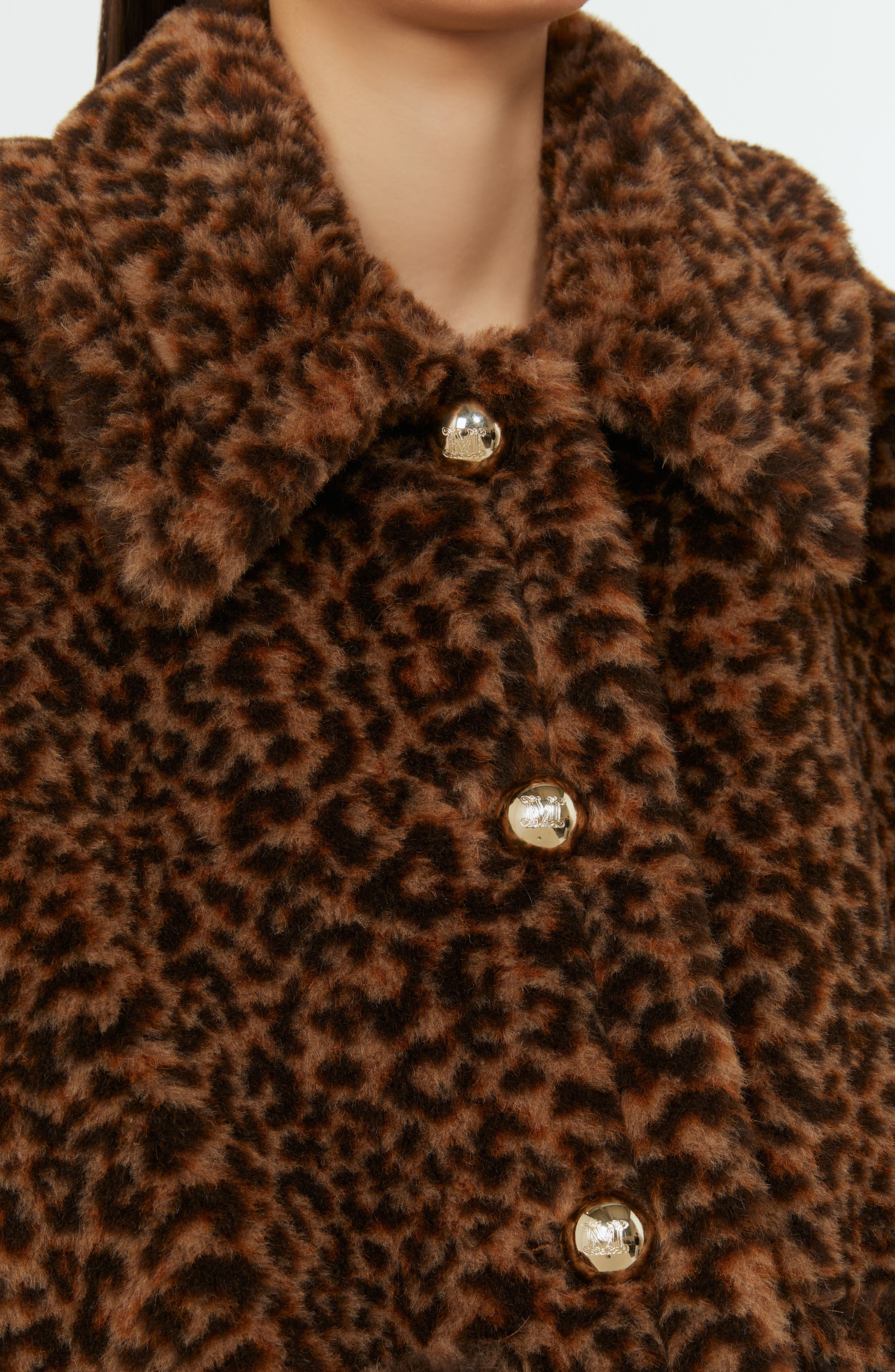 Max Mara Leopard Print Teddy Bear Cape in Dark Beige at Nordstrom - 3