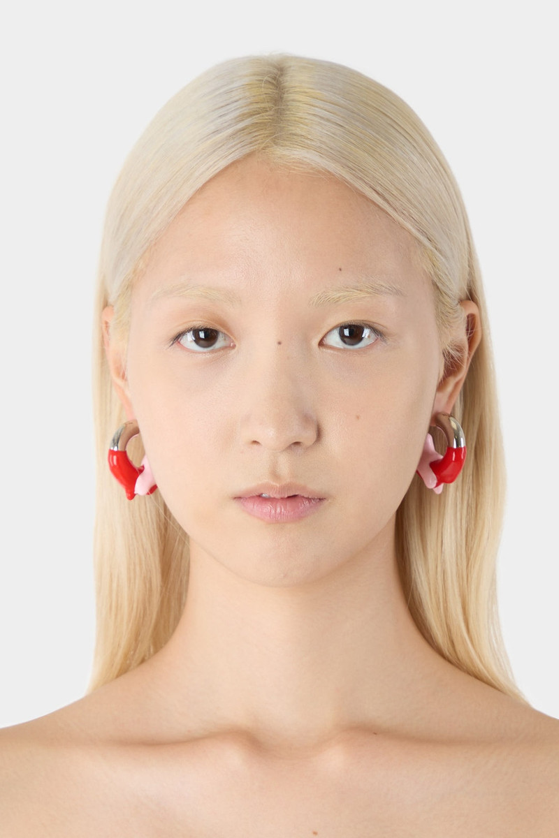 SUNNEI SMALL RUBBERIZED EARRINGS SILVER / pink & red outlook