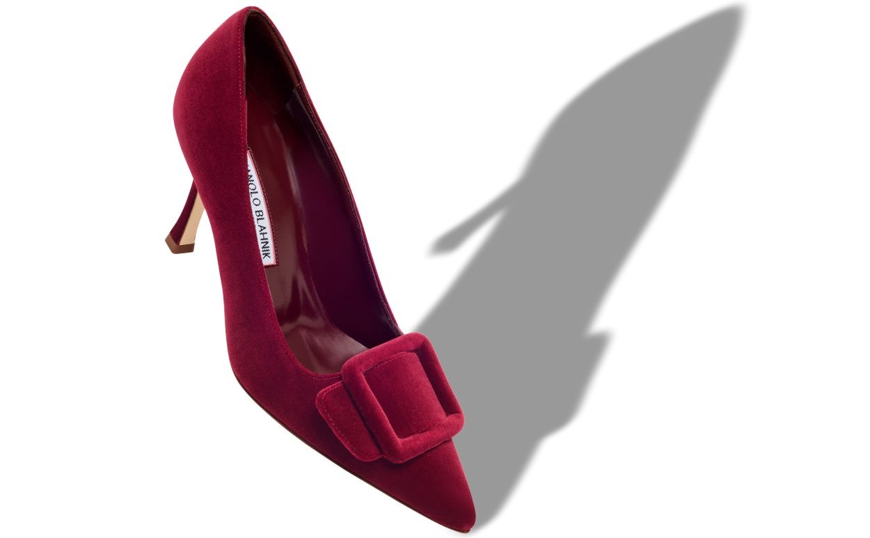 Red Velvet Buckle Detail Pumps - 2