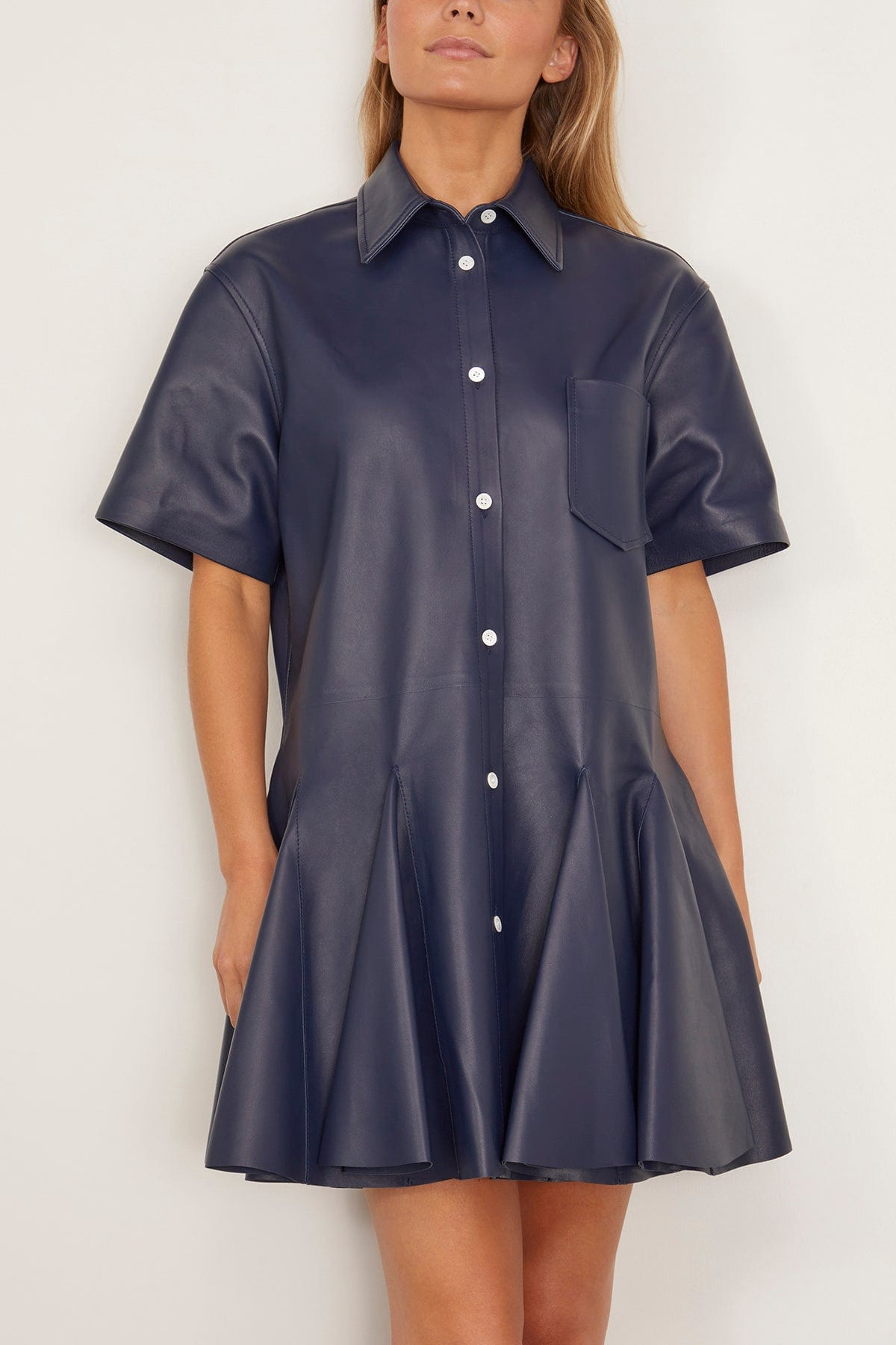 Leather Dress in Blue Nappa - 4