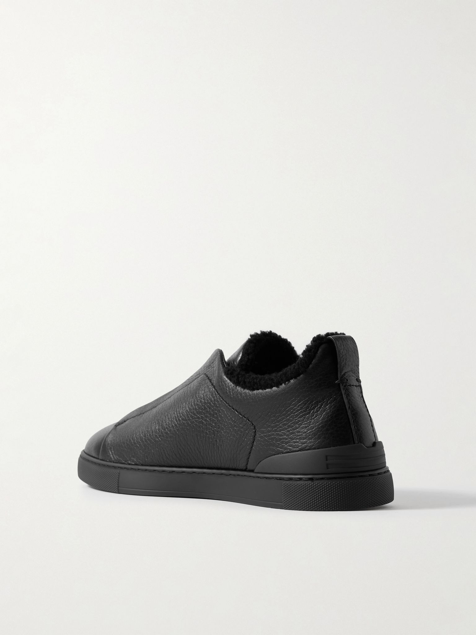 Triple Stitch™ Shearling-Lined Full-Grain Leather Slip-On Sneakers Black - 3
