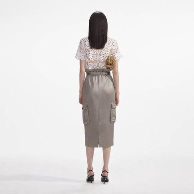 self-portrait Satin Cargo Midi Skirt outlook