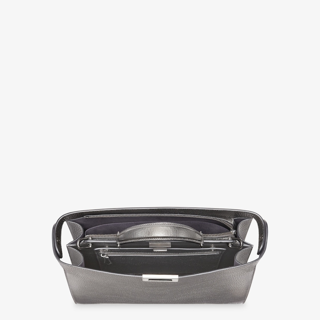Medium Peekaboo ISeeU bag, made of dark gray Cuoio Romano leather with a metallic effect. The interi - 5