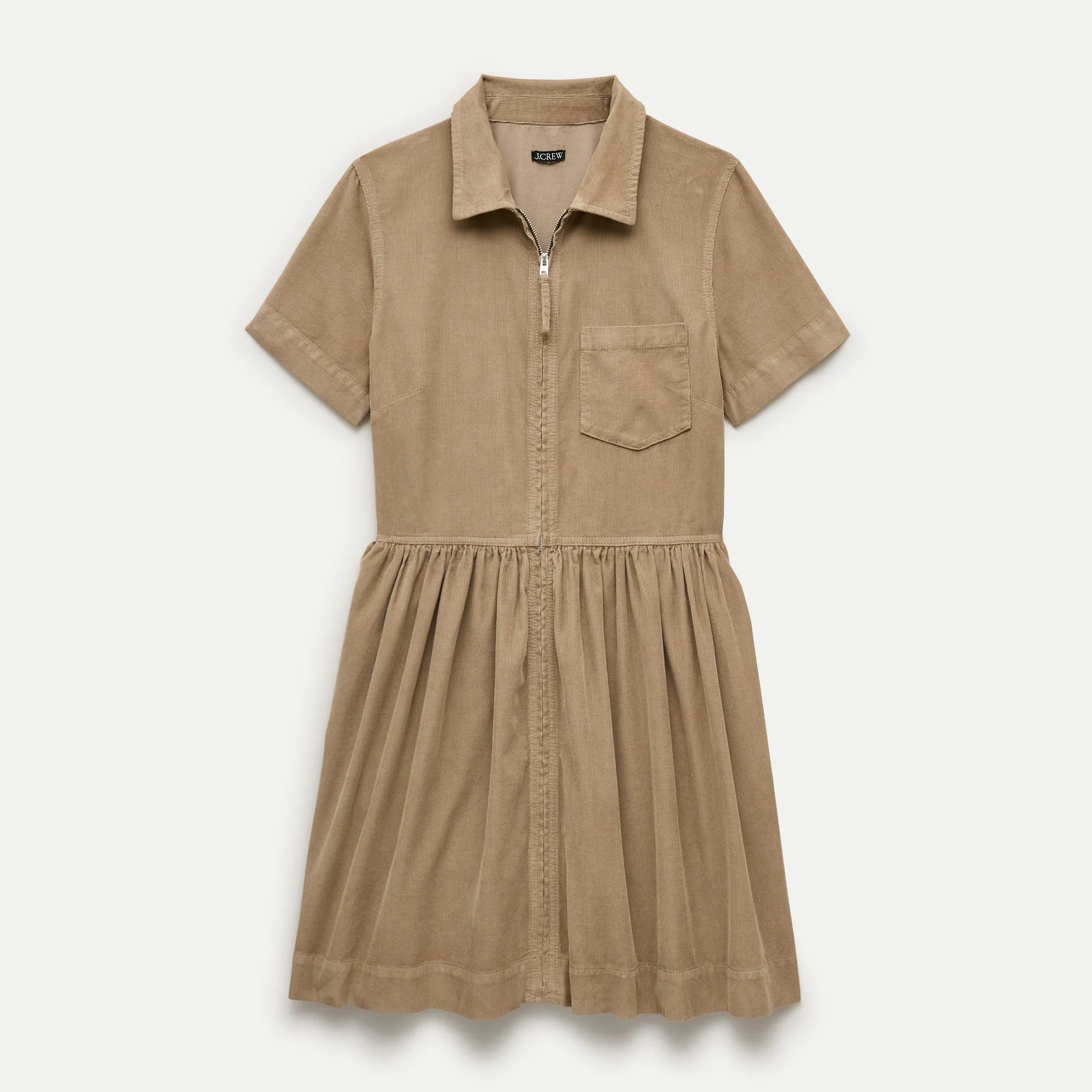 Mini zip-up shirt-dress in lightweight corduroy - 1