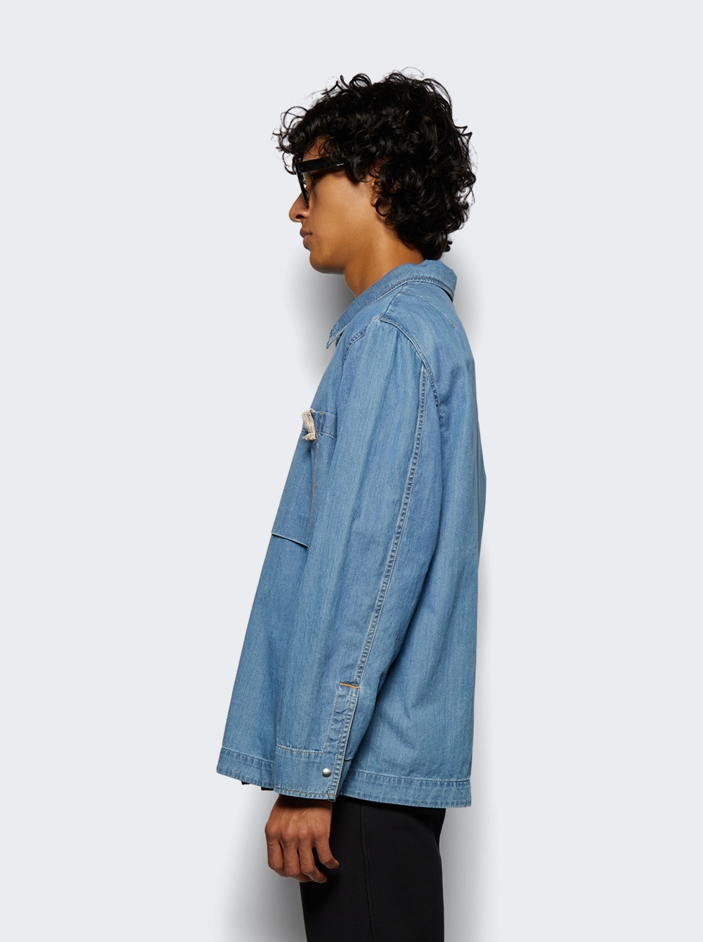 Curb Zip Up Denim Overshirt Light Blue - 4