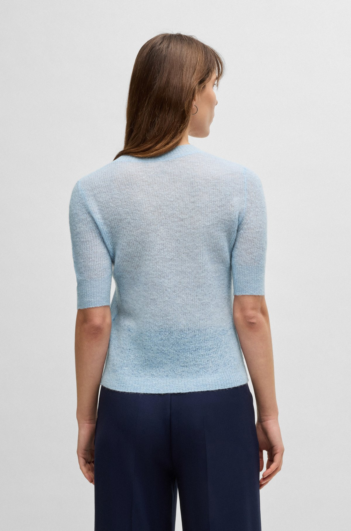 CROPPED-SLEEVE KNITTED SWEATER IN TEXTURED WOOL - 4
