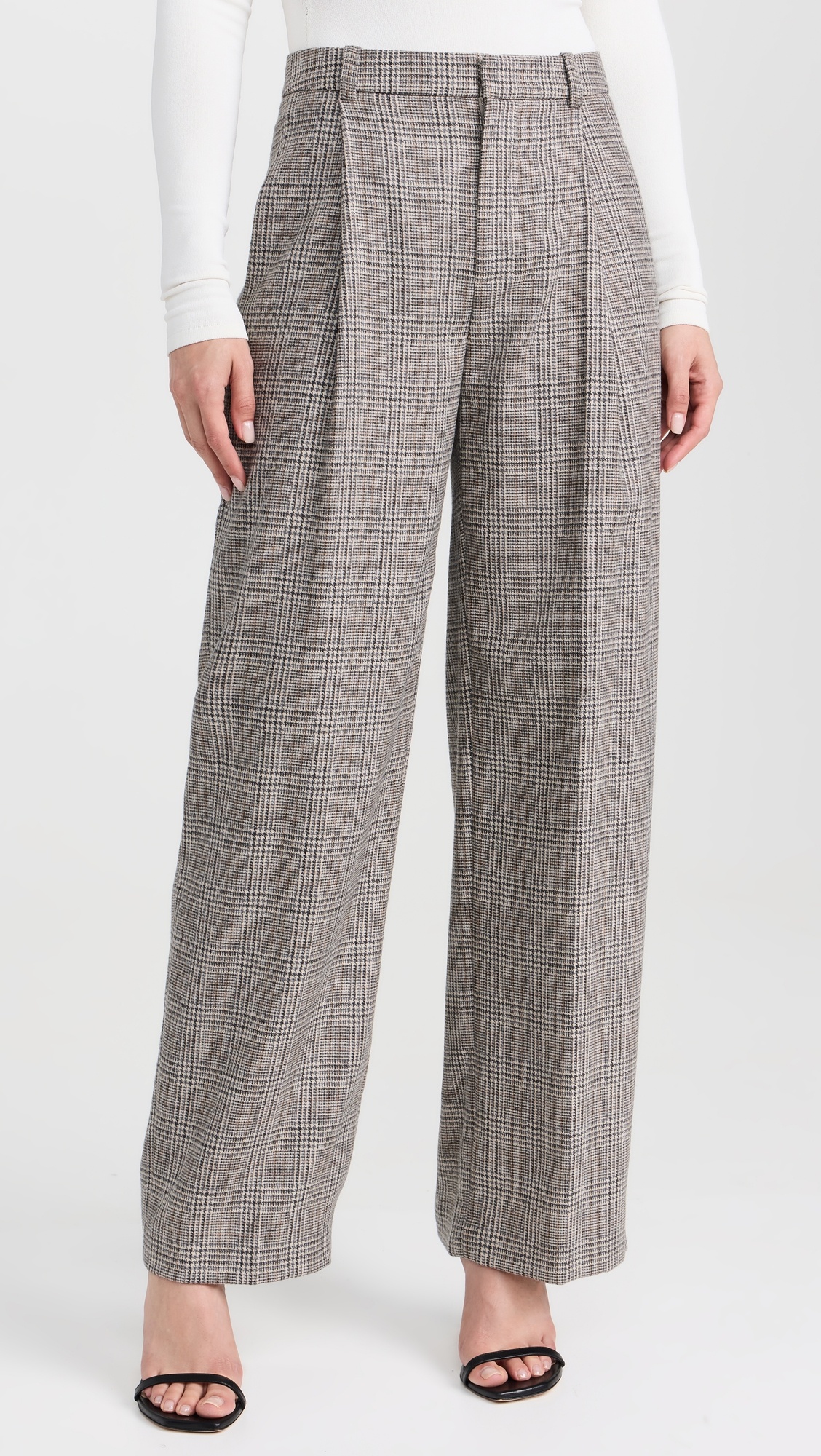 High Rise Wool Blend Plaid Trousers - 1