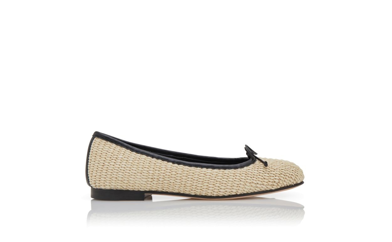 Light Beige and Black Rafia Ballerina Flats - 1