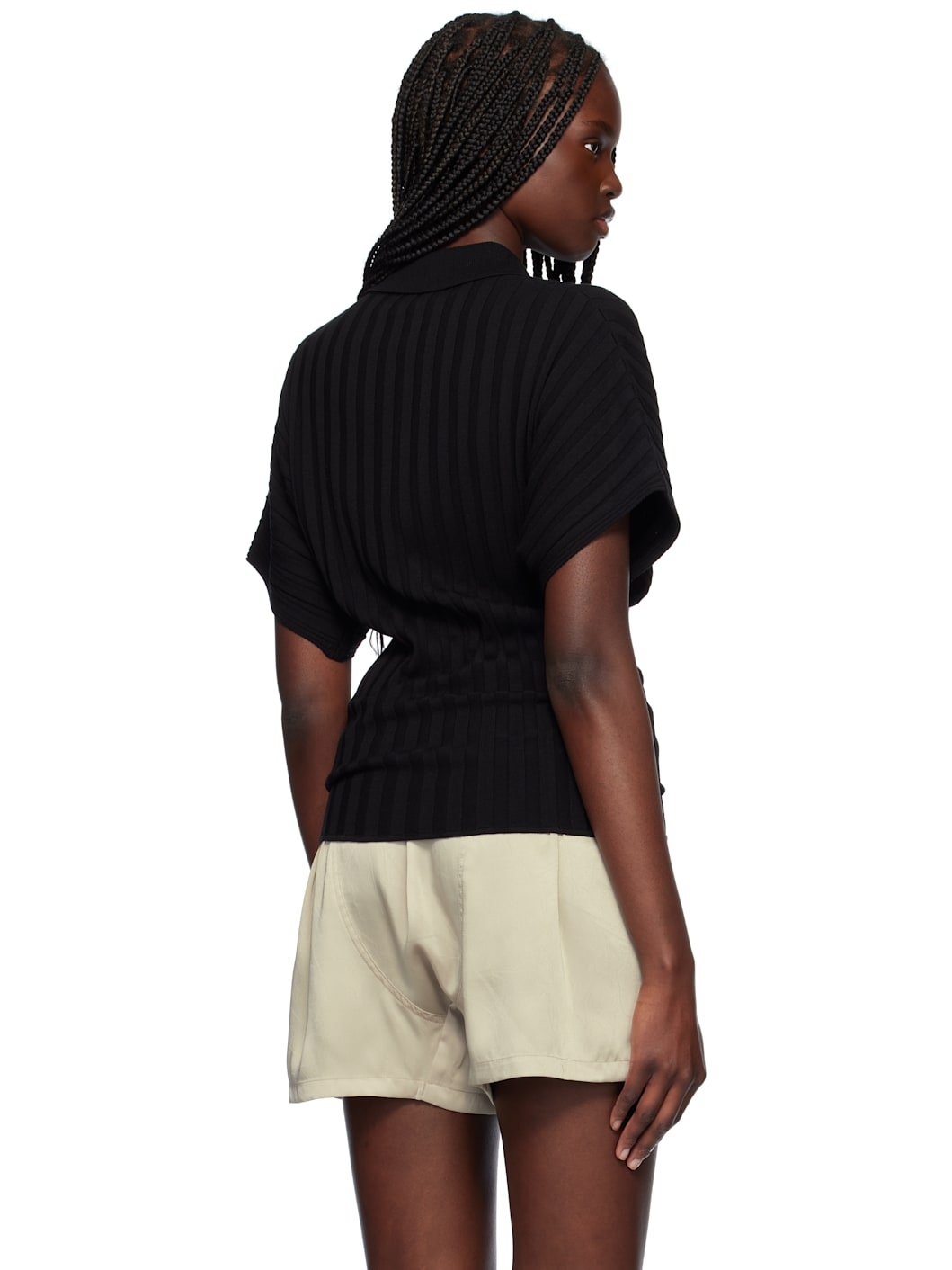 Black Dolman Sleeves Knit Polo - 3