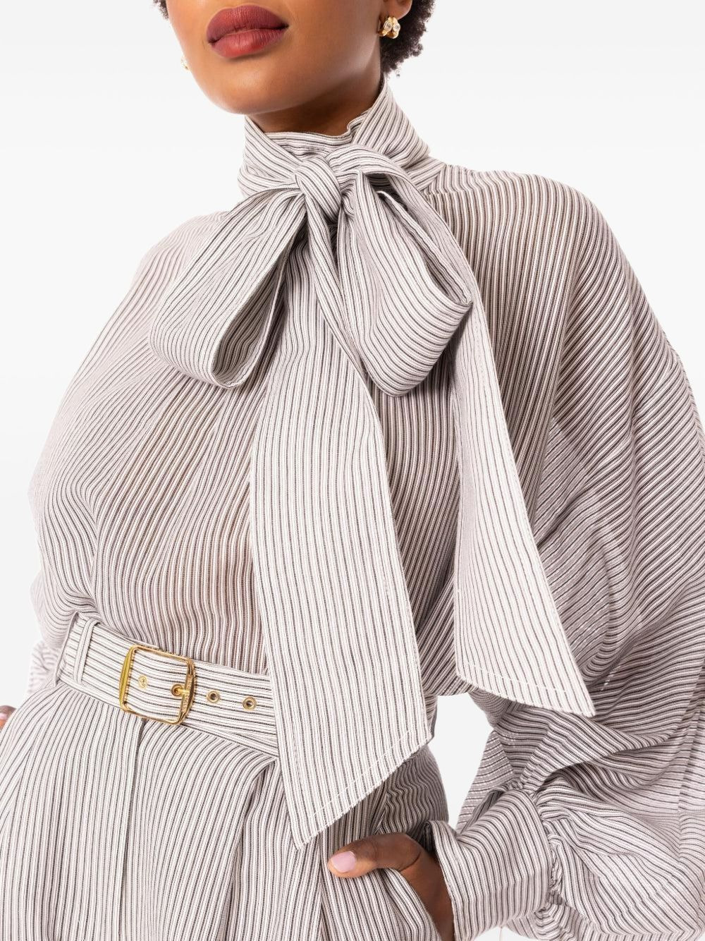 striped balloon-sleeve blouse - 5
