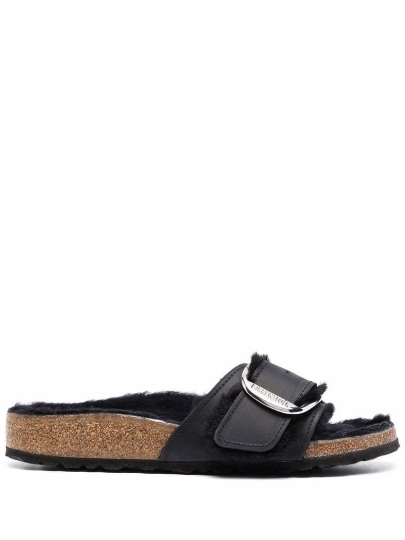 shearling-lined single-buckle sandals - 1