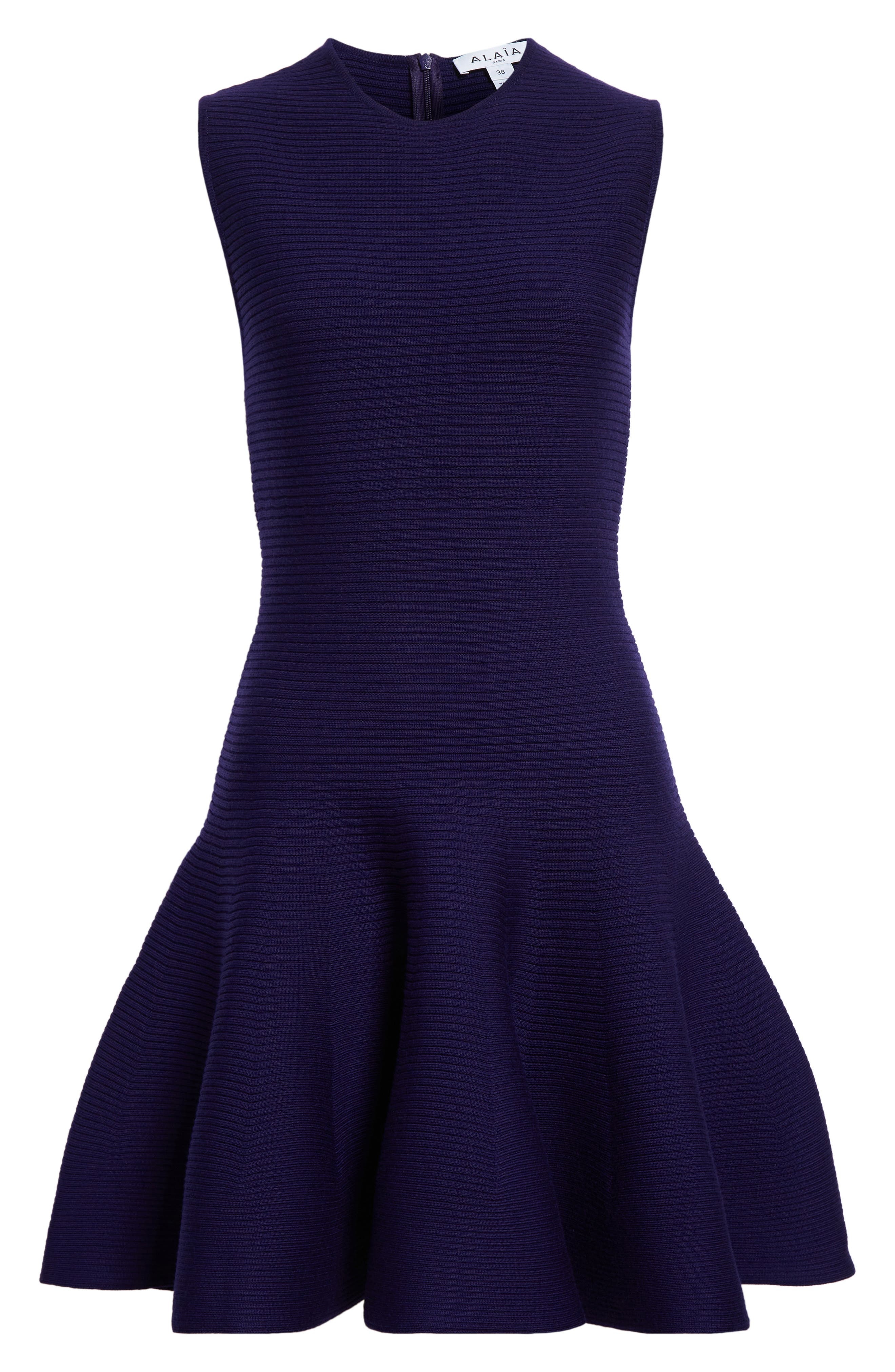 Alaïa Rib Wool Blend Skater Minidress in Violet Fonce at Nordstrom - 5