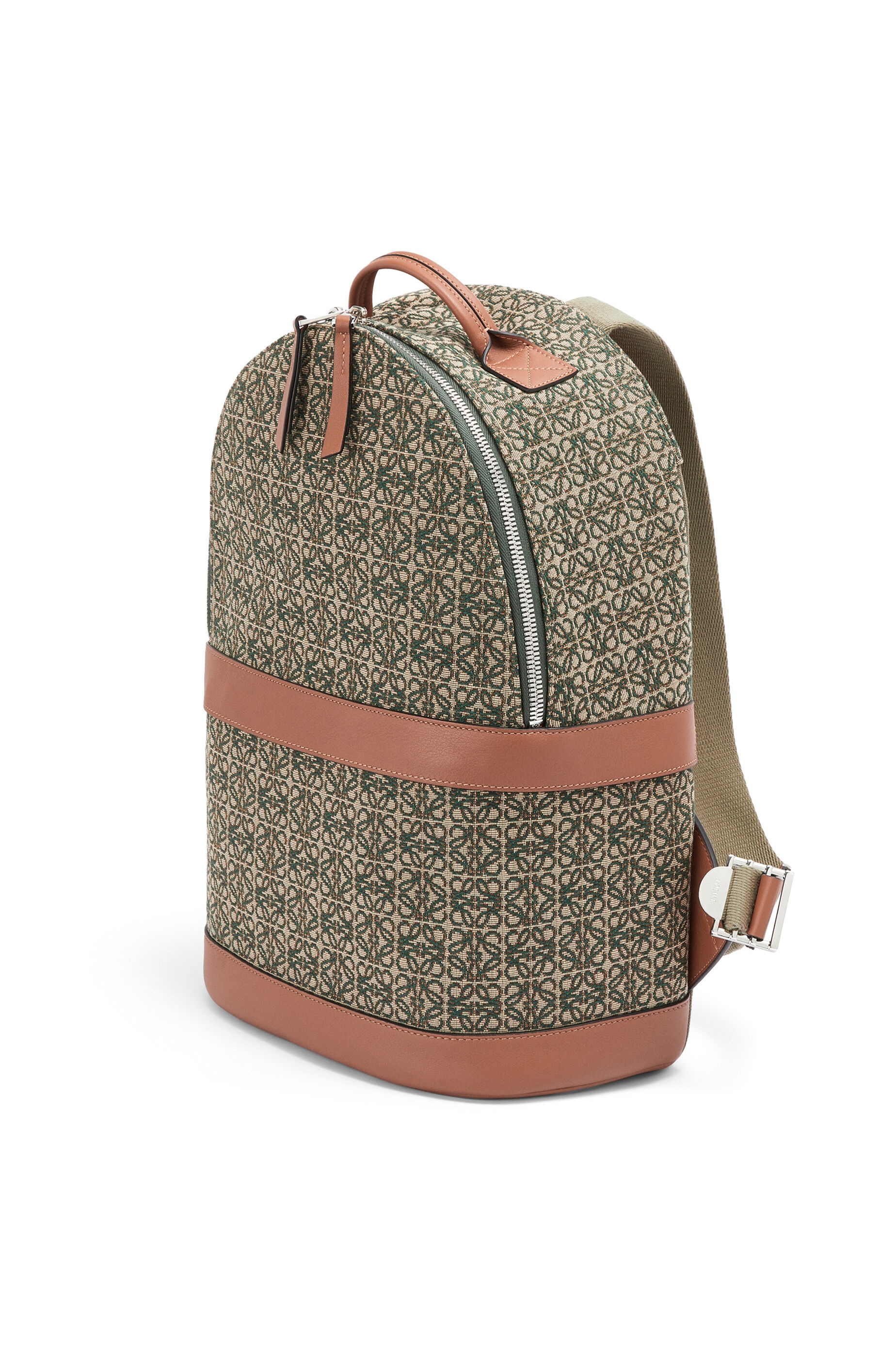 Round backpack in Anagram jacquard and calfskin - 3