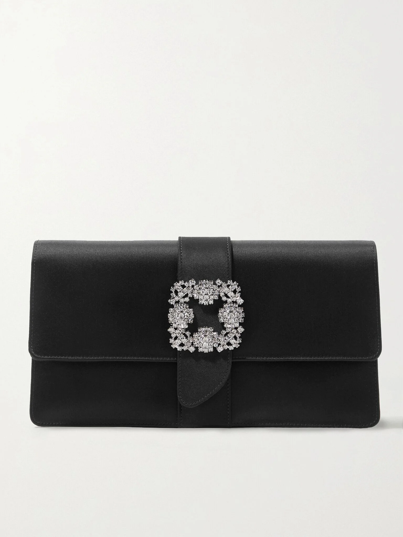 Capri crystal-embellished satin clutch Black - 1