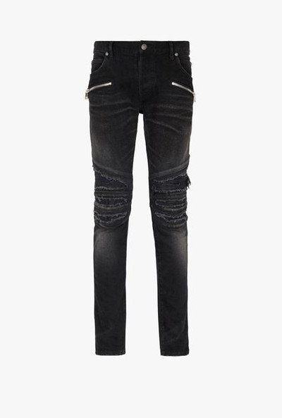 Balmain Slim cut ripped black cotton jeans outlook