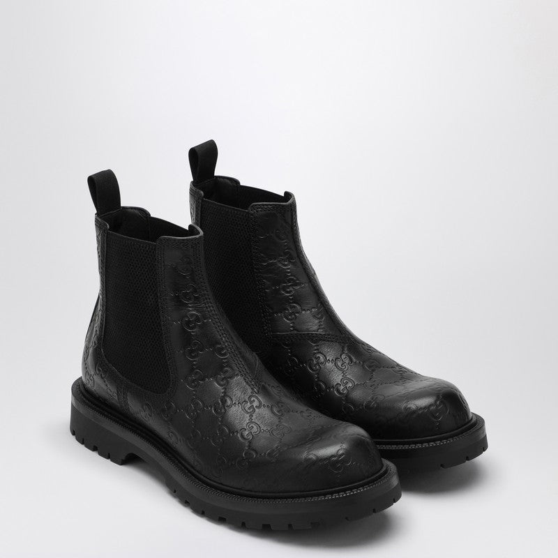 Gucci Black Leather Ankle Boot With Web Detail Men - 2