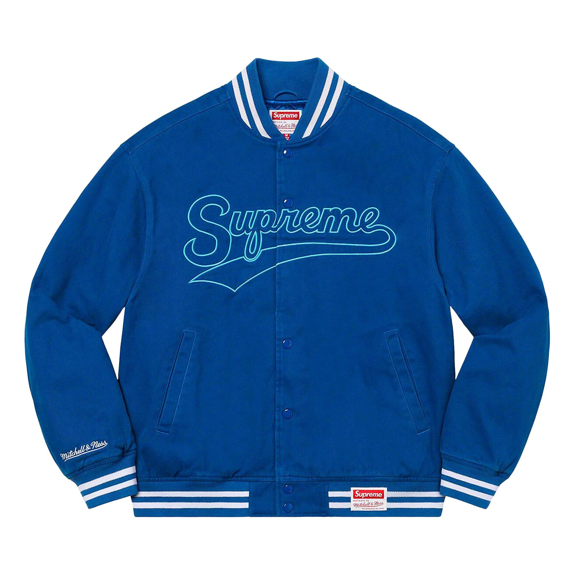 Supreme x Mitchell & Ness Doughboy Twill Varsity Jacket 'Blue' - 1
