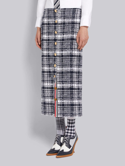 Thom Browne Navy Hairline Madras Ribbon Tweed Low Rise Button Front Ankle Length Cardigan Skirt outlook