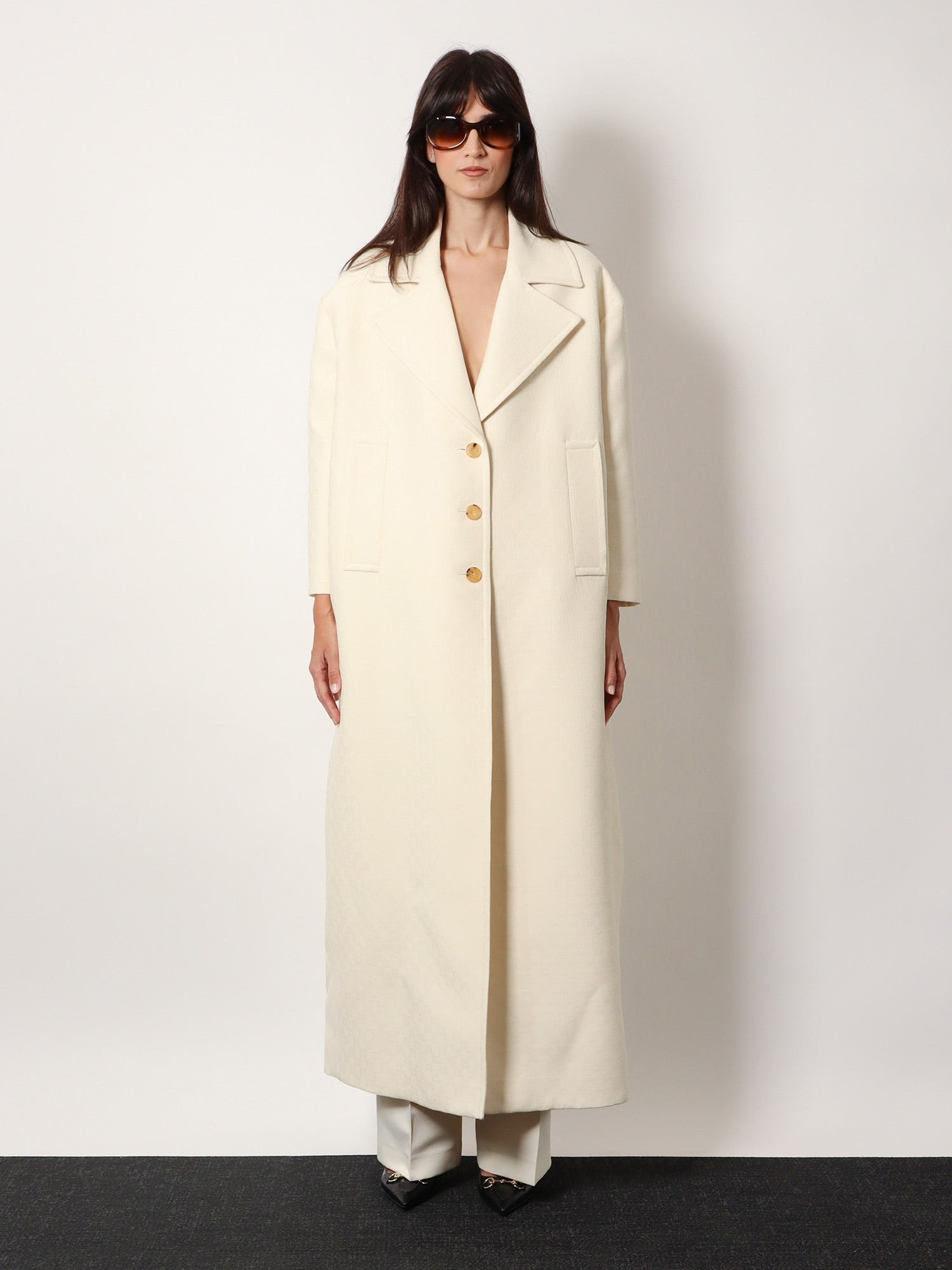 Wool And Silk Crepe Coat With All-Over Gg Motif - 2