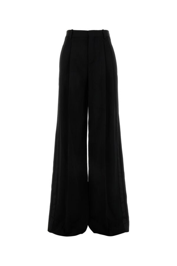 Saint Laurent Women Black Wool Wide-Leg Pant - 1