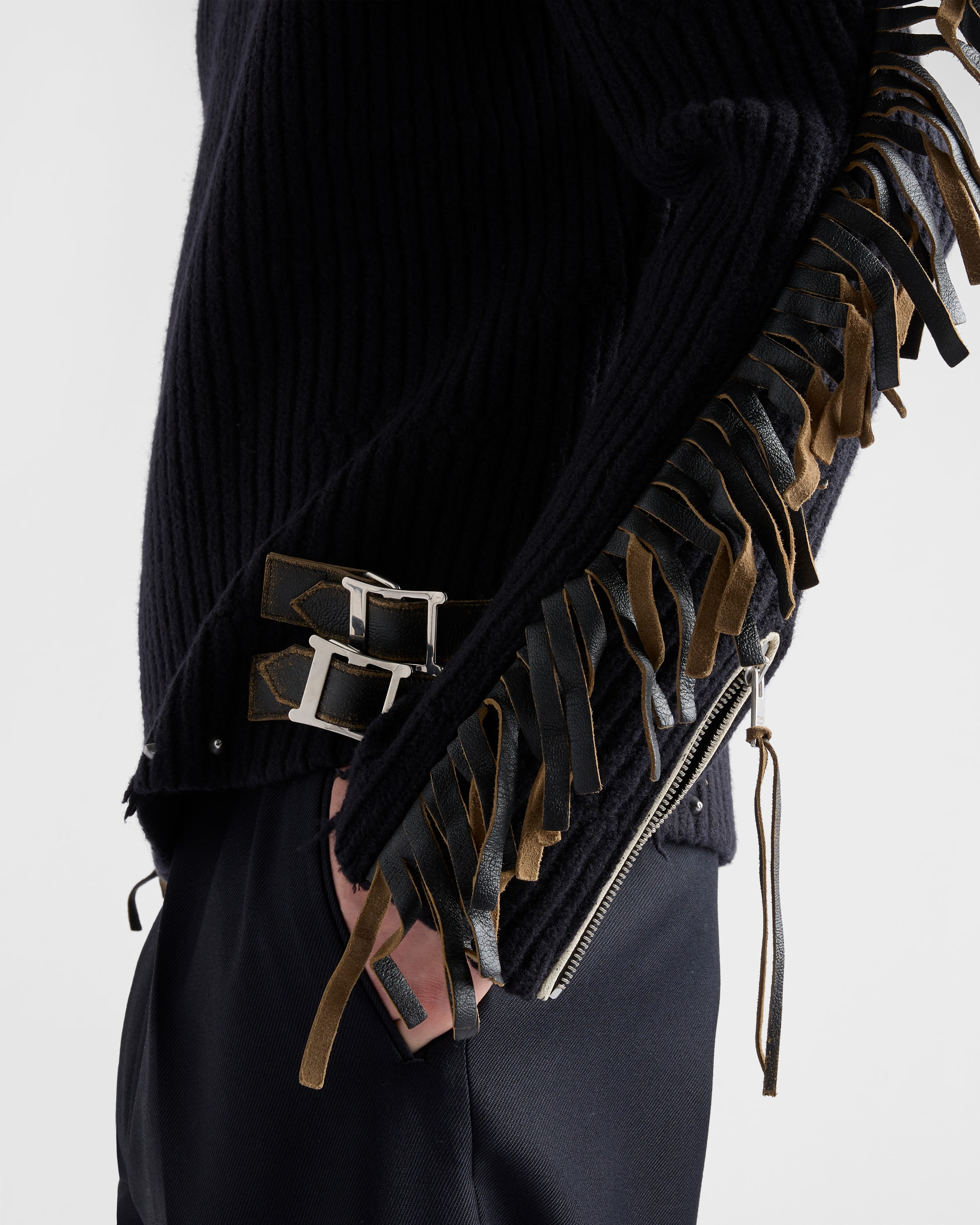 Wool crew-neck sweater with fringe and studs - 4