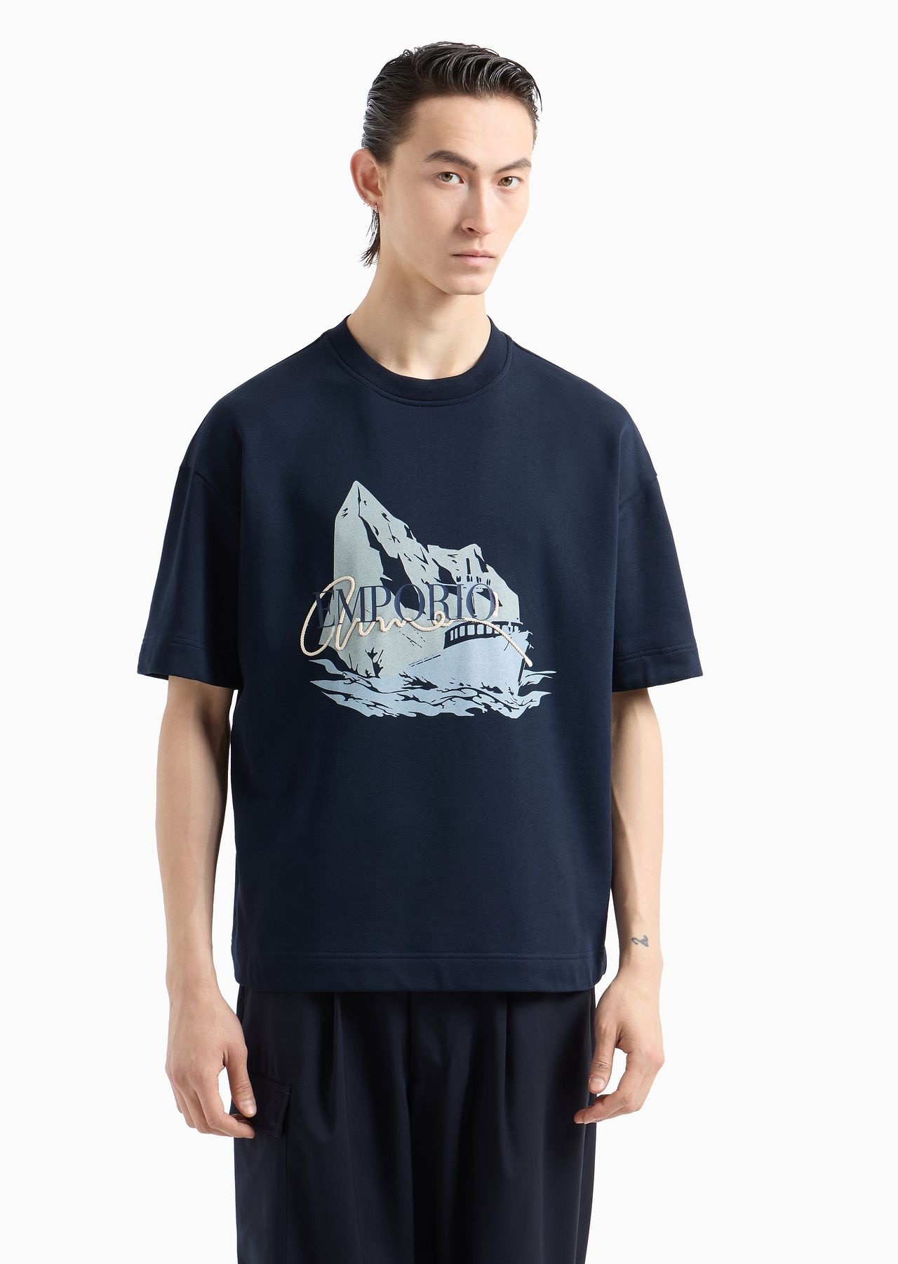 Lightweight jersey short-sleeved sweatshirt with Iceberg and logo print - 2