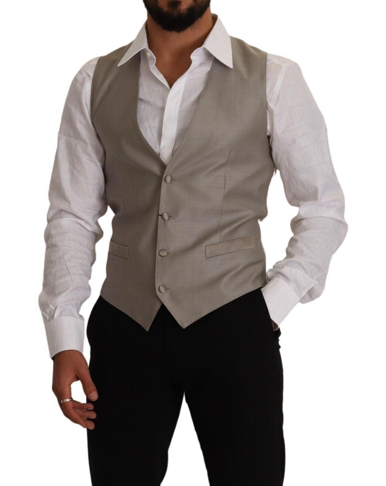 Dolce & Gabbana Beige Wool Single Breasted Waistcoat Vest - 5