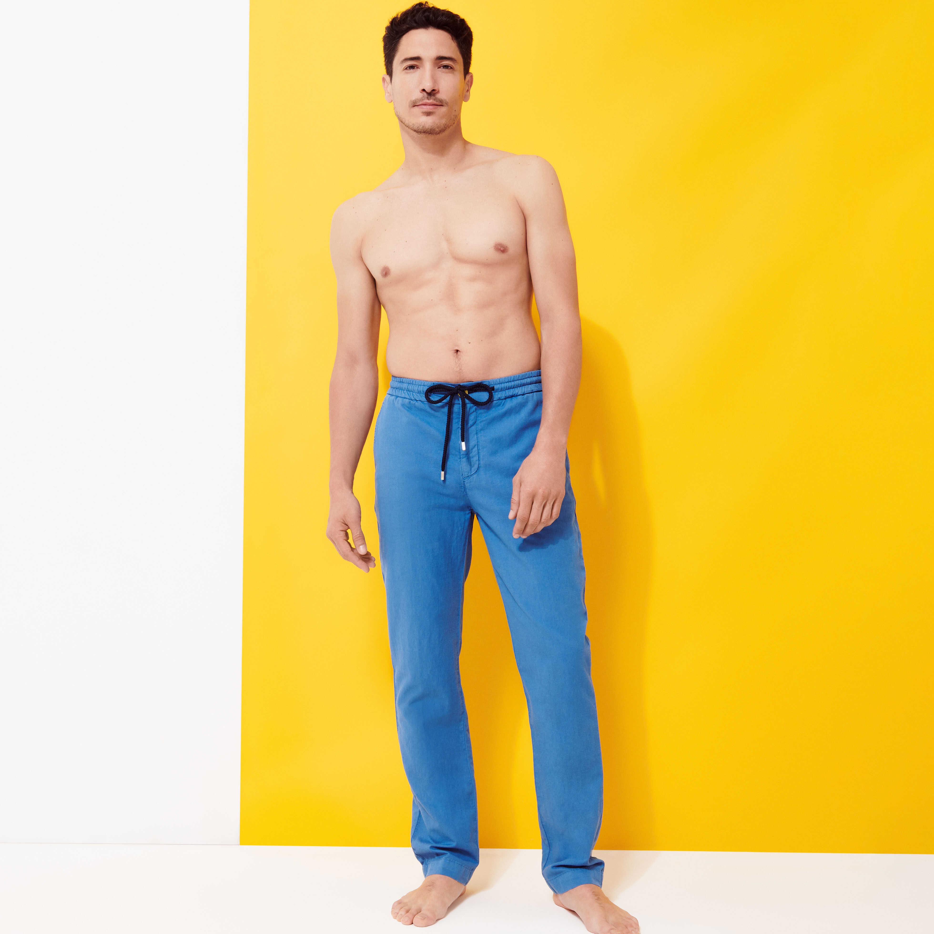 Men Cotton Linen Stretch Comfort Pants Solid - 3