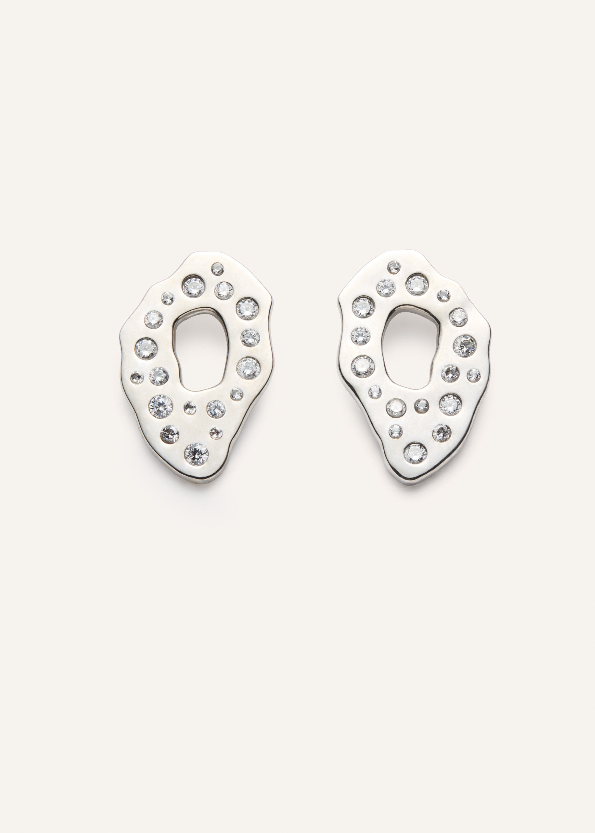 Abstract crystal-studded earrings in silver - 1