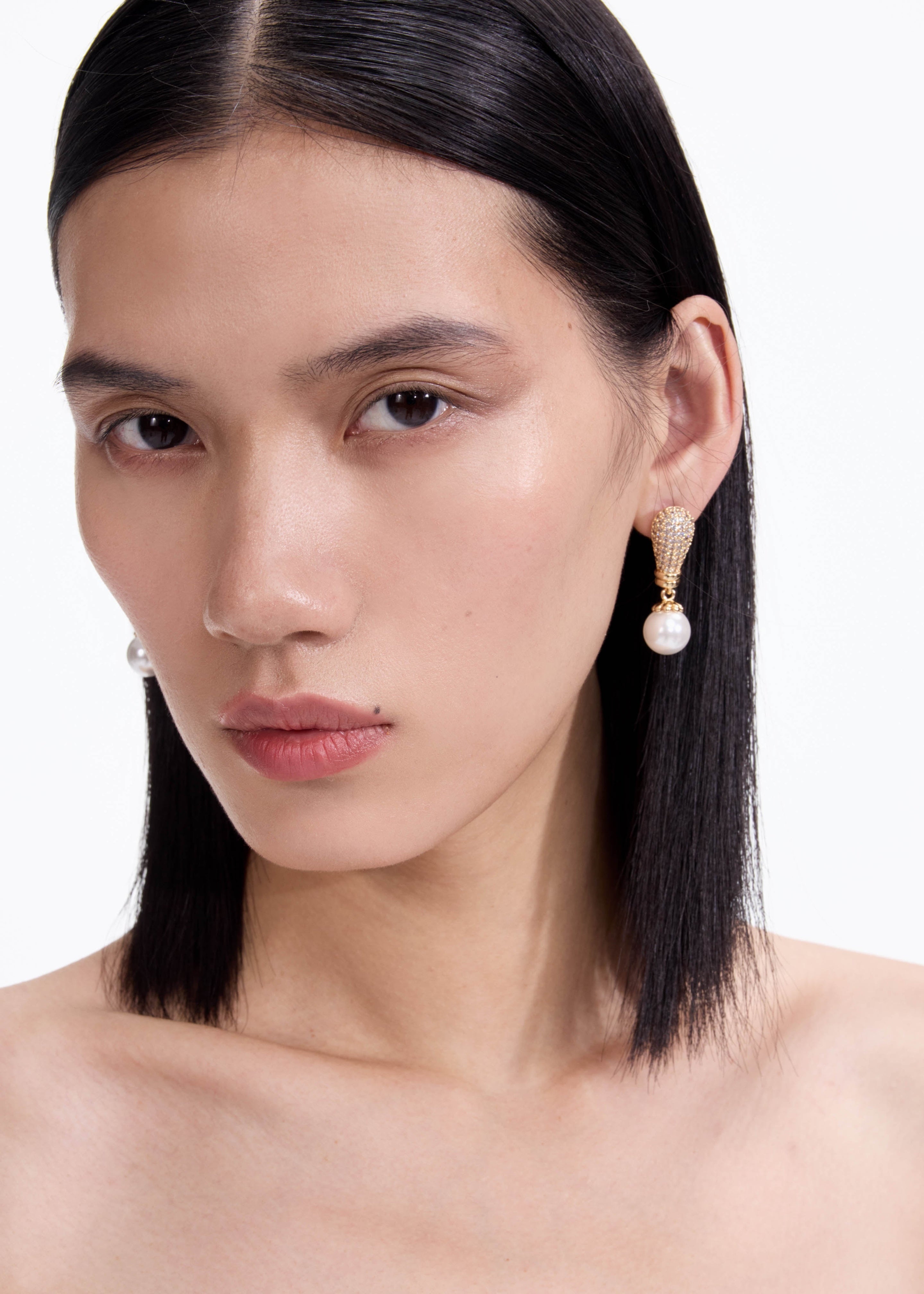 Gold Crystal Pearl Earrings - 3
