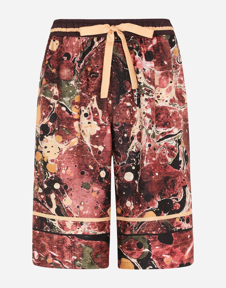 Silk jogging shorts with marbled print - 1