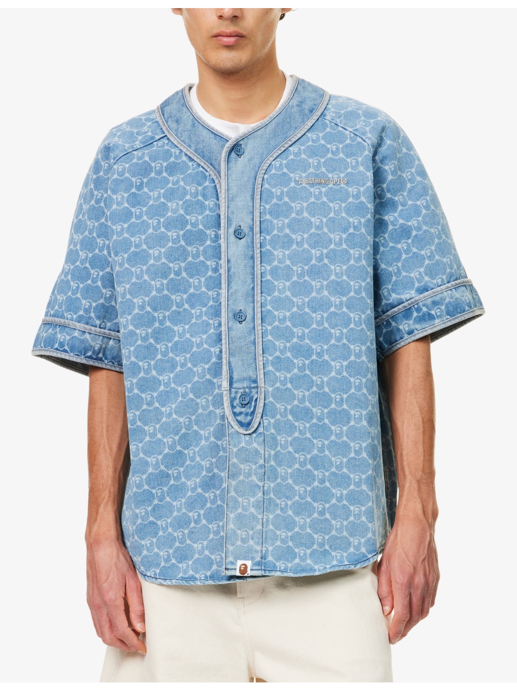 College Monogram Baseball Short-Sleeve Denim Shirt - 3