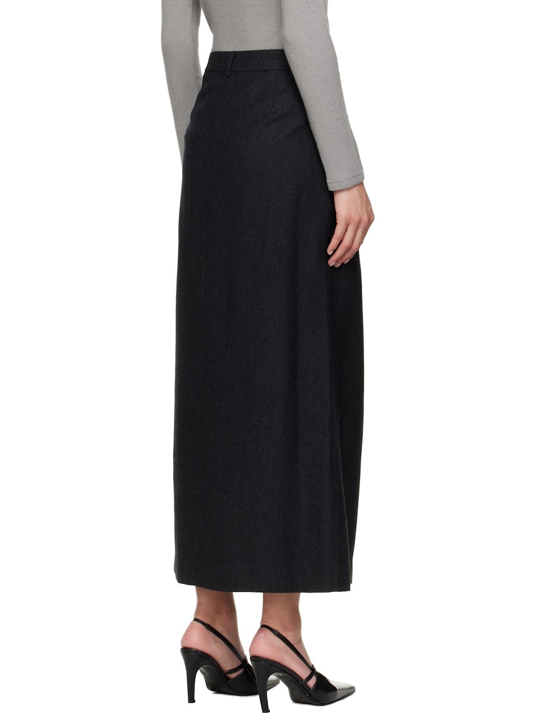 Gray Wool Tailored Maxi Skirt - 3