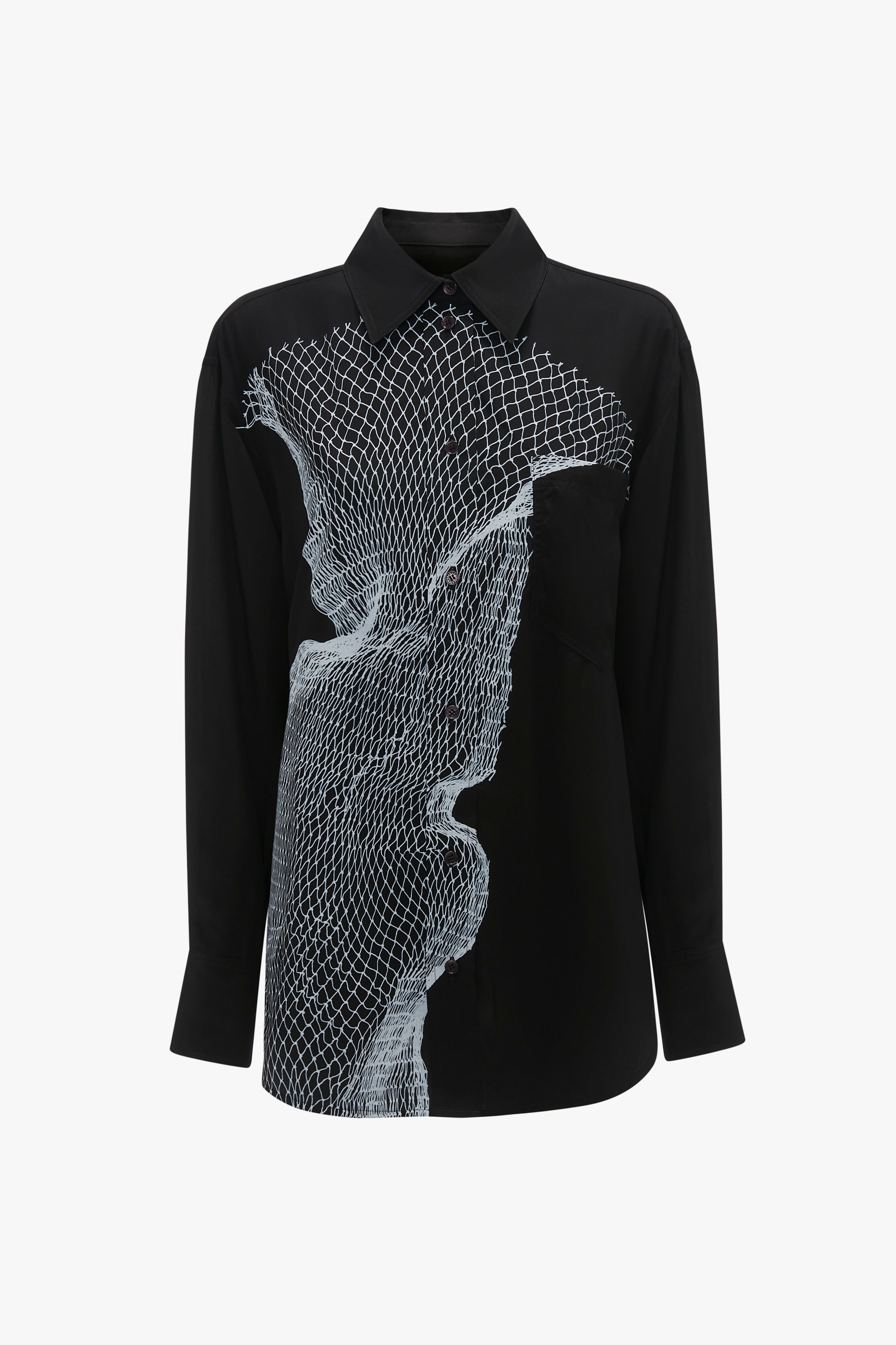 Long Sleeve Pyjama Shirt In Black-White Contorted Net - 1