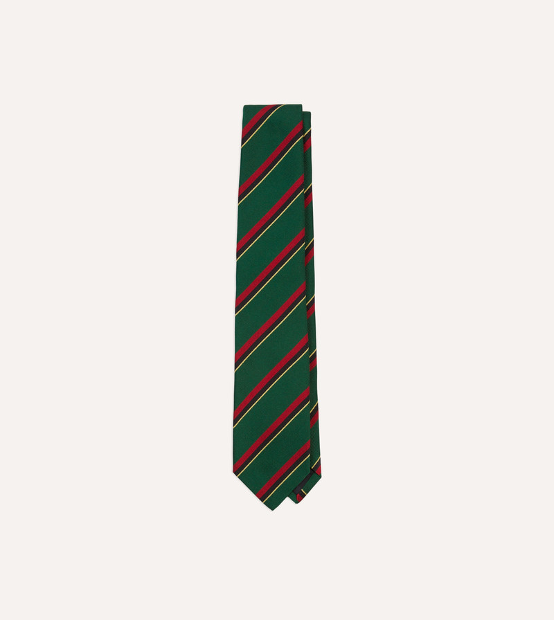 Green, Red, Black and Yellow Multi Stripe Repp Silk Tipped Tie 1