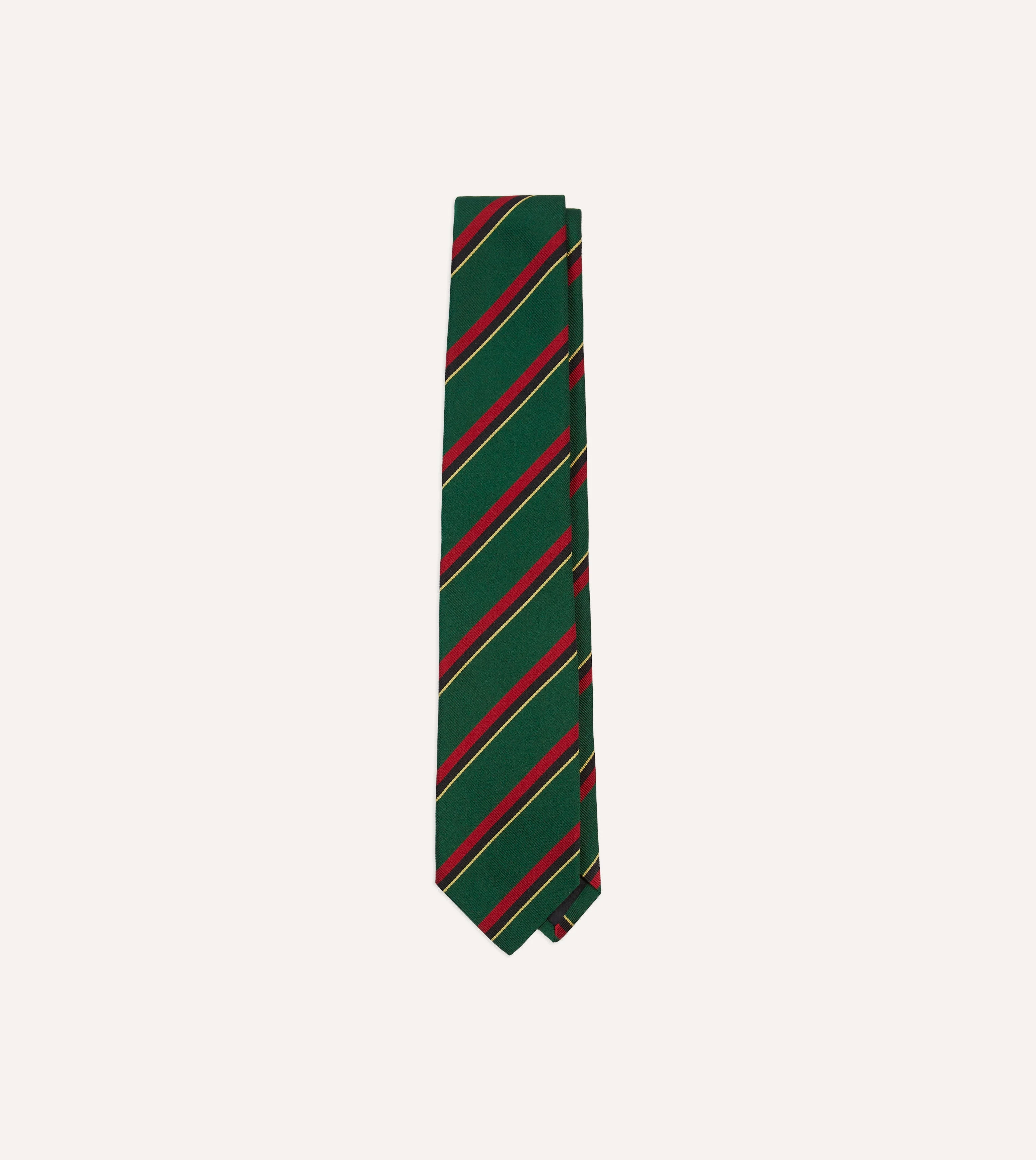 Green, Red, Black and Yellow Multi Stripe Repp Silk Tipped Tie - 1