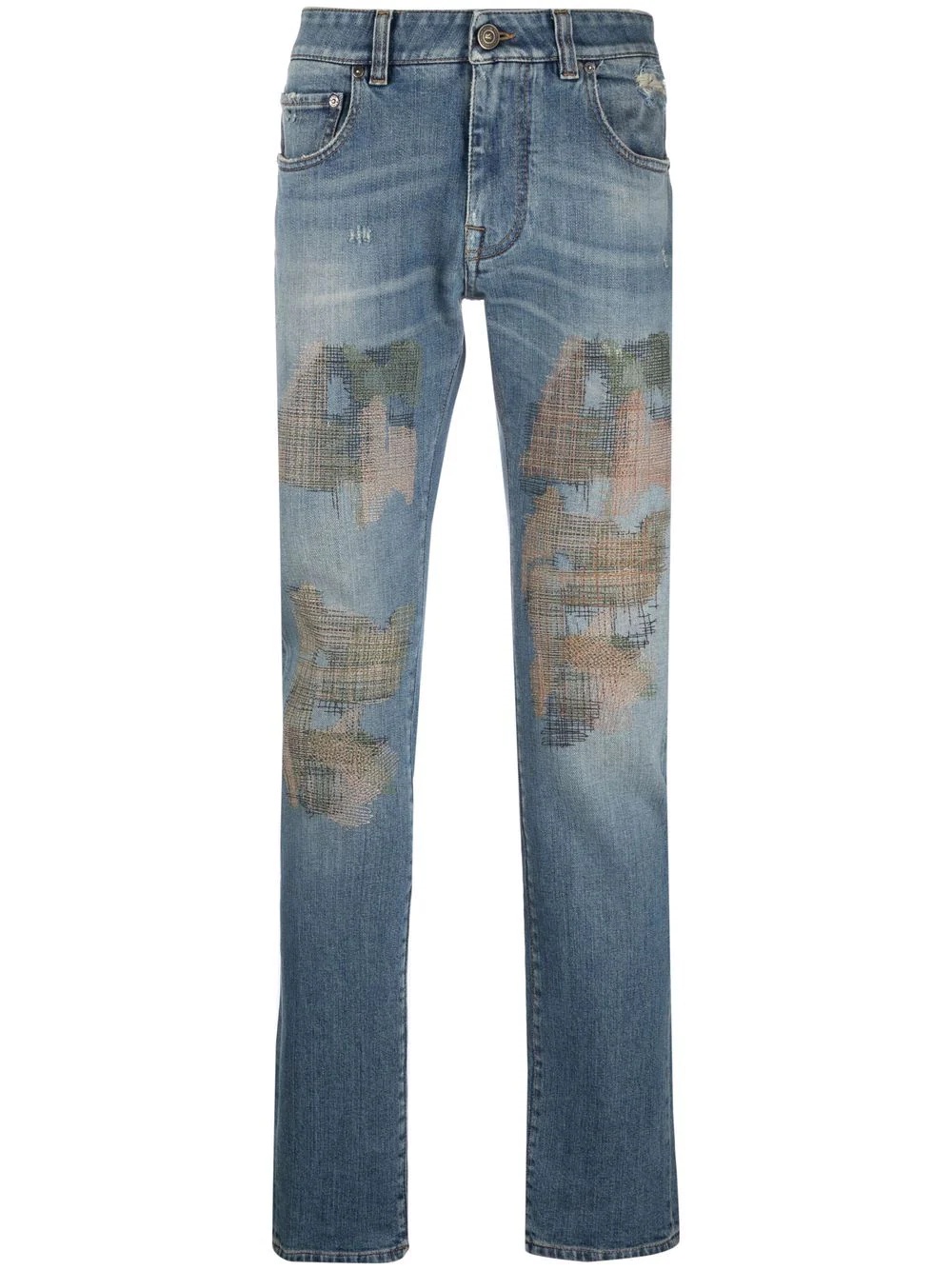 camouflage-embroidery jeans - 1