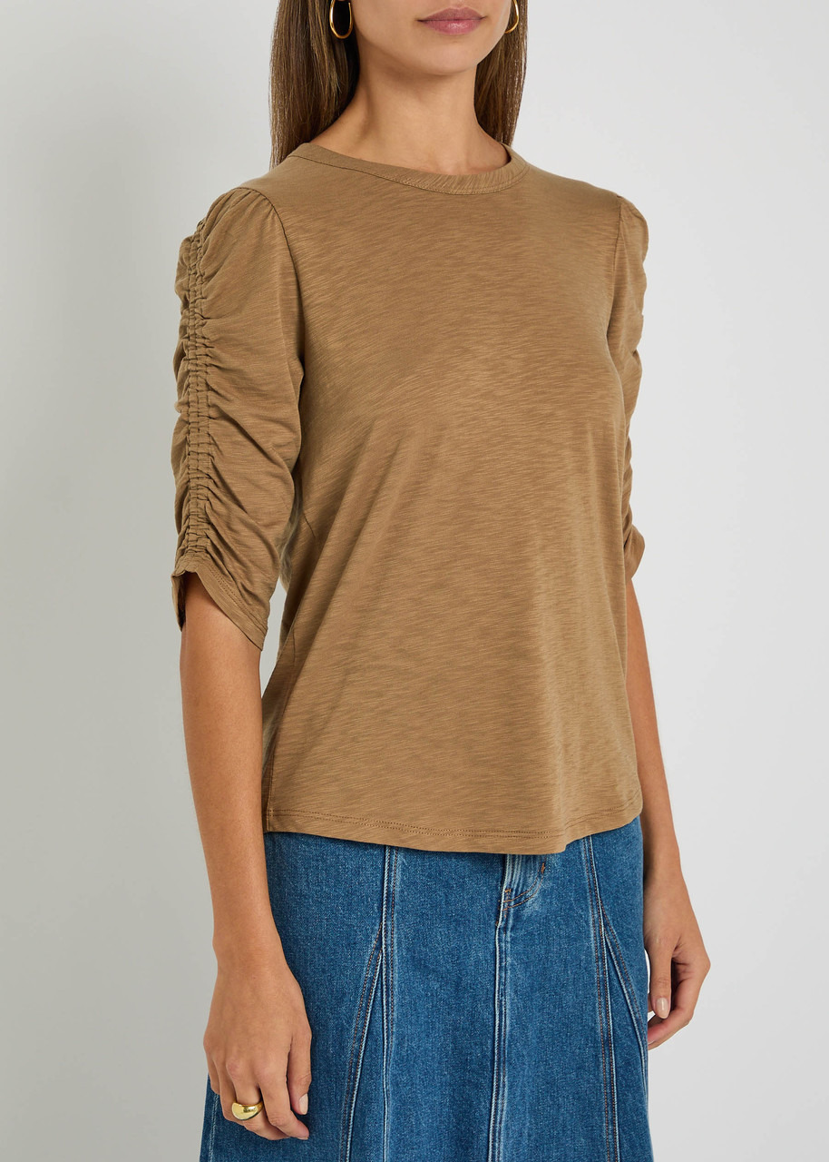 Veronica Beard Waldorf Ruched Slubbed Cotton T-shirt - 2